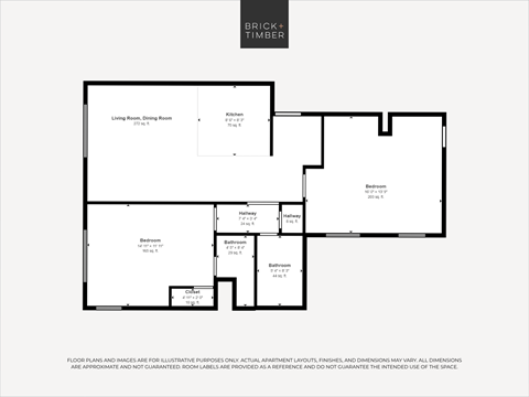 Floor plan for 2 beds, 2 baths, 859 sqft